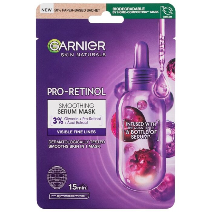 GARNIER Skin Naturals Pro-Retinol lyginamoji serumo kaukė - lyginamoji veido kaukė