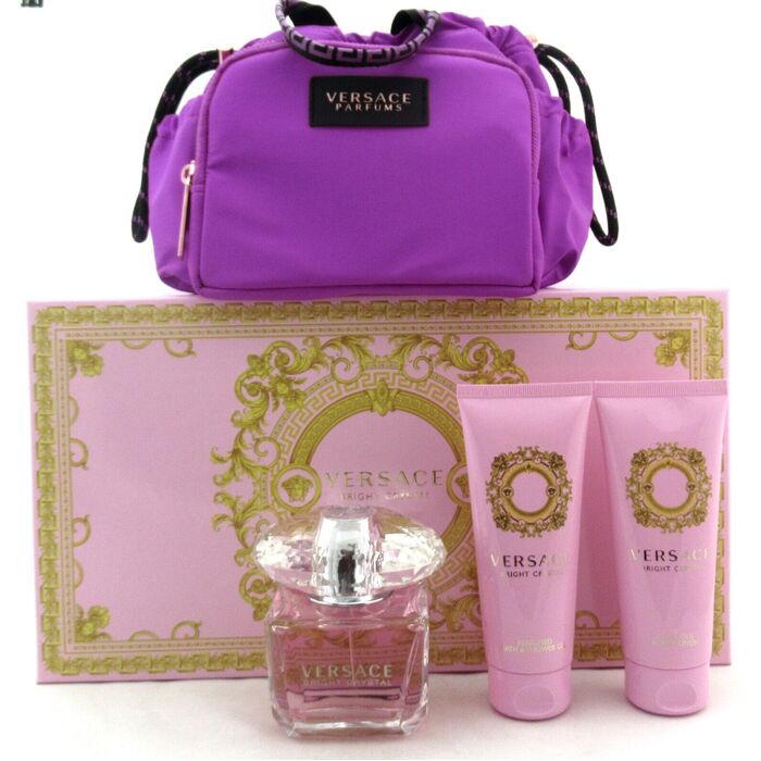 Versace Bright Crystal dovanų rinkinys EDT 90 ml, kūno losjonas 100 ml, dušo gelis 100 ml ir Kosmetinė