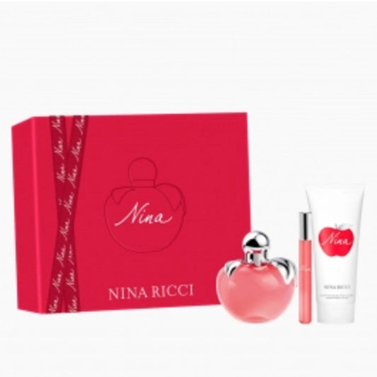 Nina Ricci Nina dovanų rinkinys EDT 50 ml, Nina kūno losjonas 75 ml ir mini (roll-on) Nina EDT 10 ml